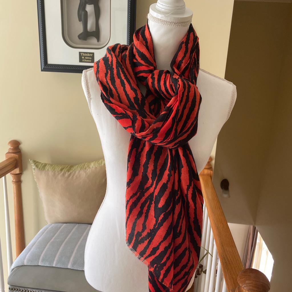 Red And Black Animal Print Scarf